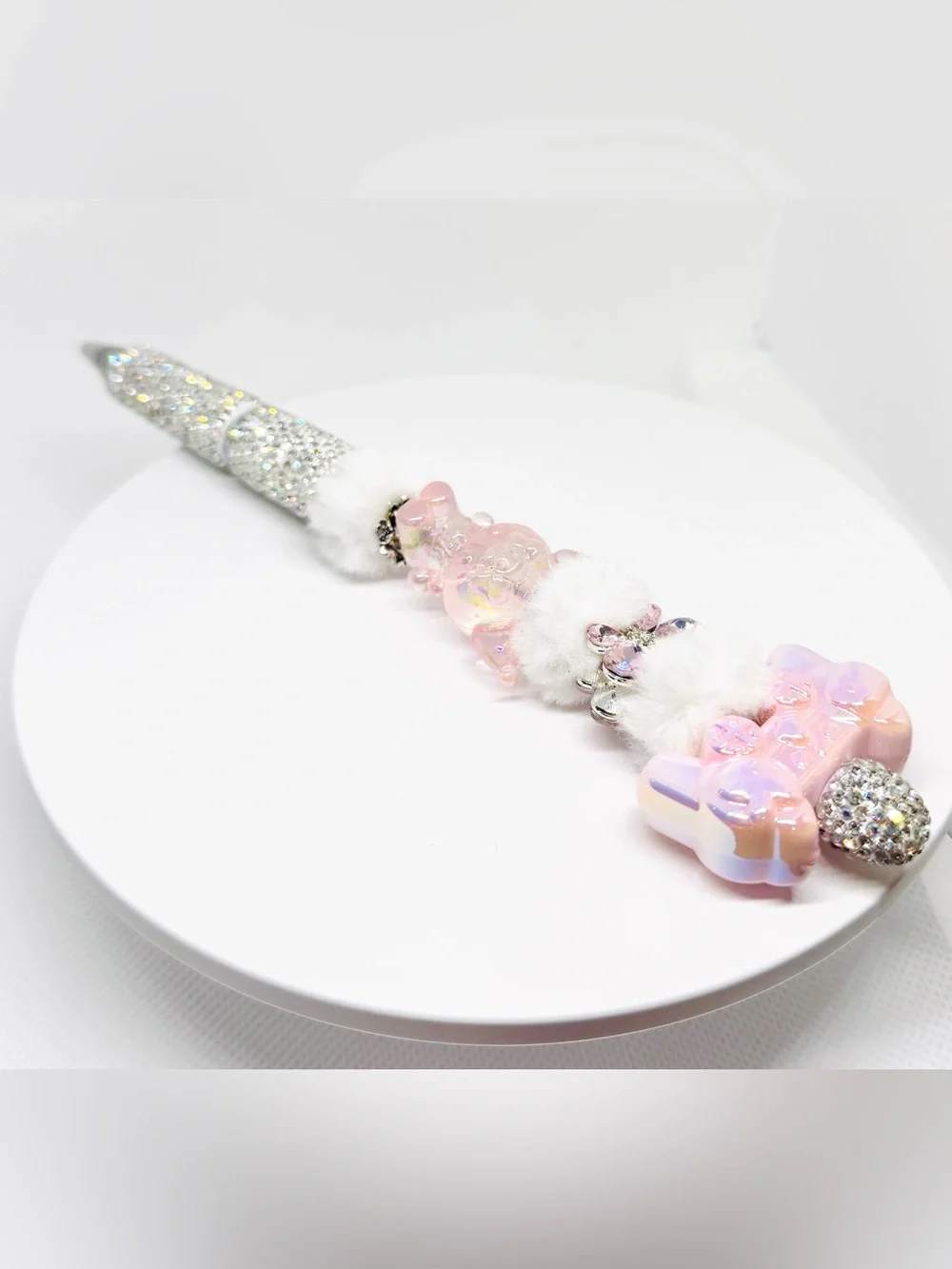 Sparkling Pink Crystal Ballpoint Pen with Faux Fur